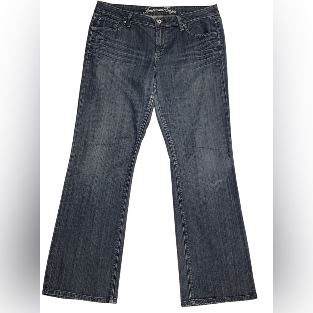 Y2K American Eagle Women Dark Wash Denim True Boot Size 16 Mid Rise Preowned - Picture 3 of 13